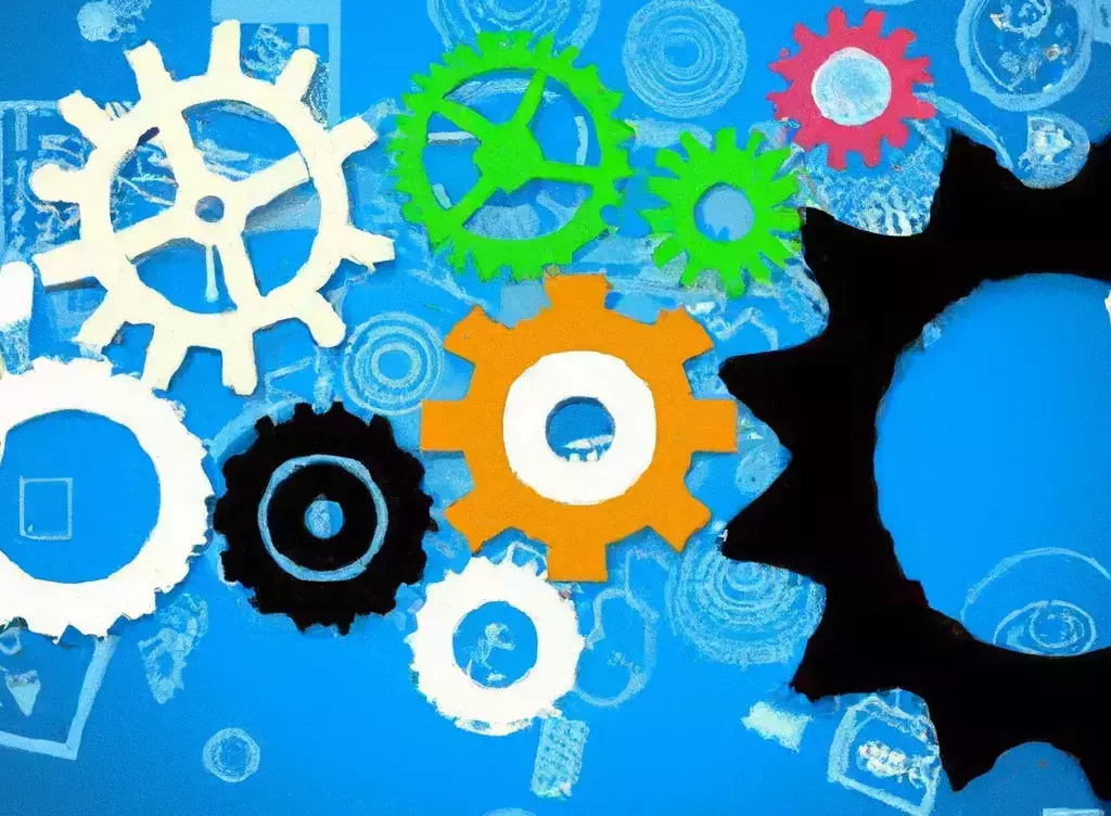 multicoloured cogs on a blue background