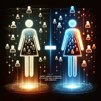 Two silhouettes with a glowing connection between them representing equal C# records.